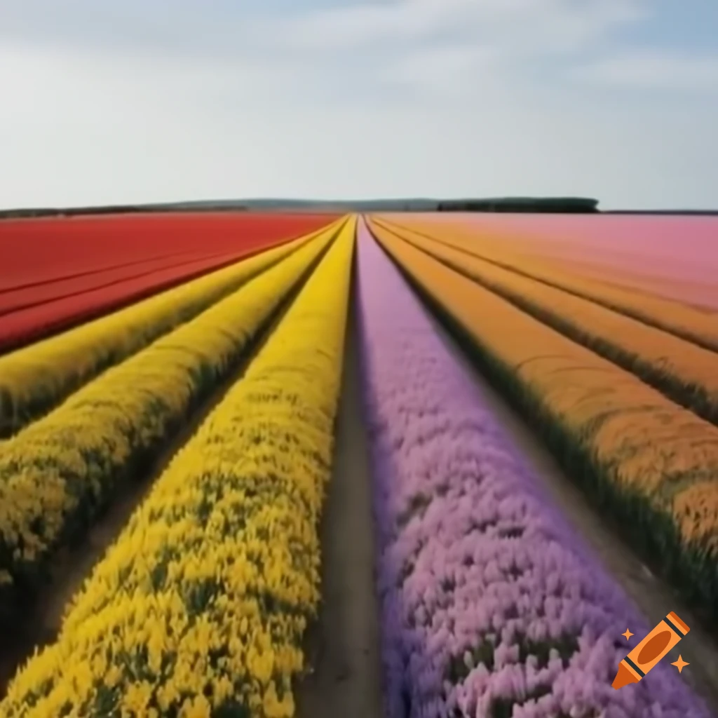 Neatly arranged field of colorful flowers