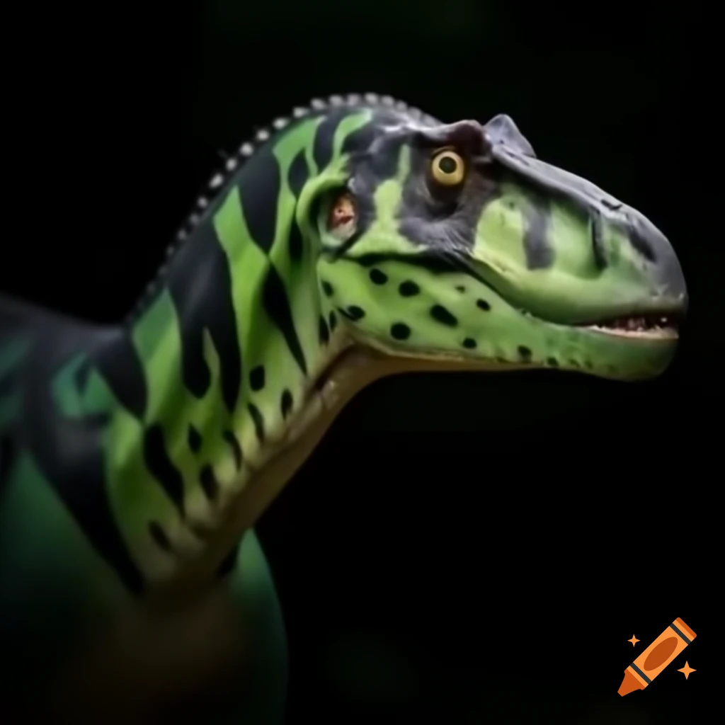 Green tarbosaurus with black stripes alongside Merida