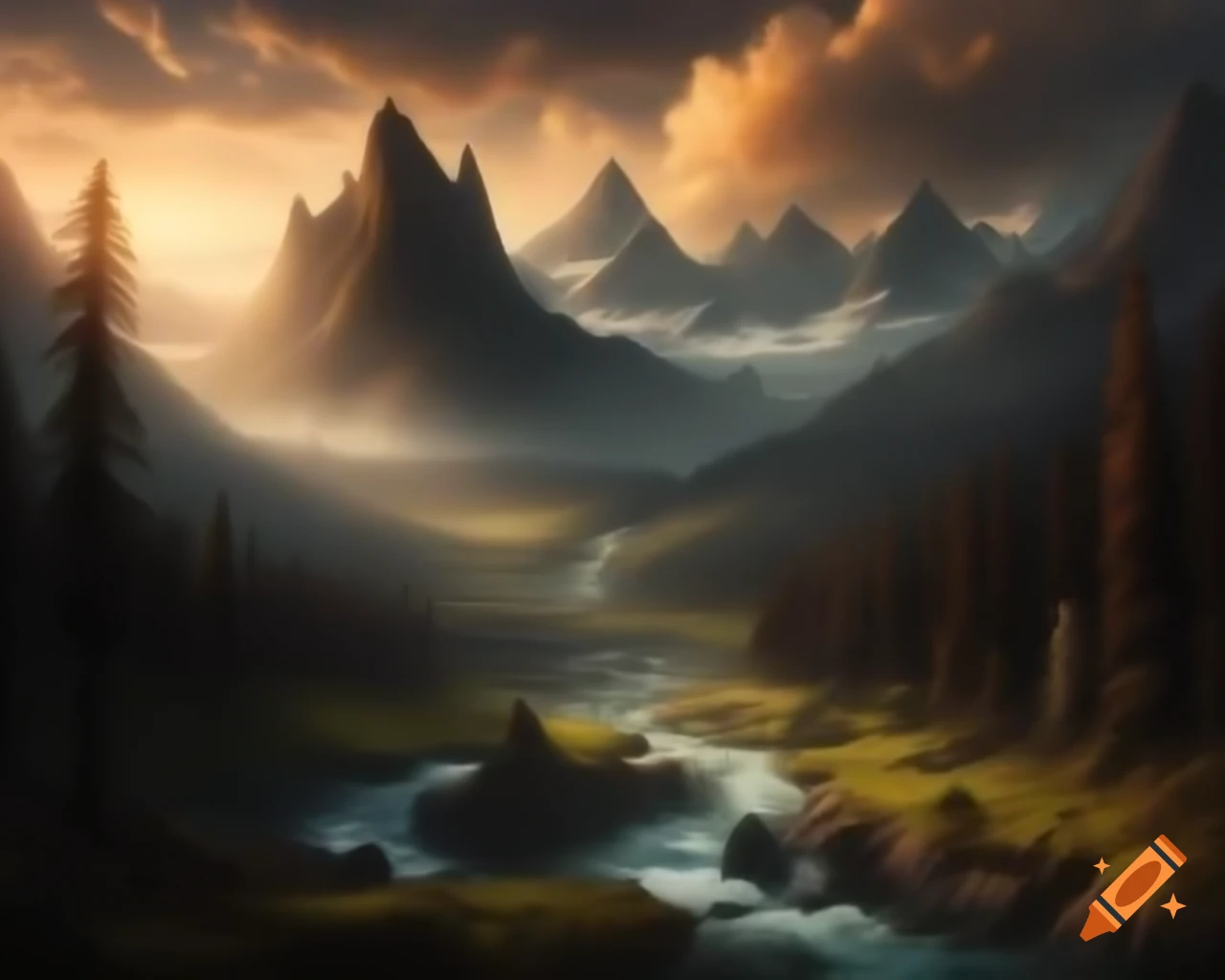 Majestic mountain range towering above a winding river