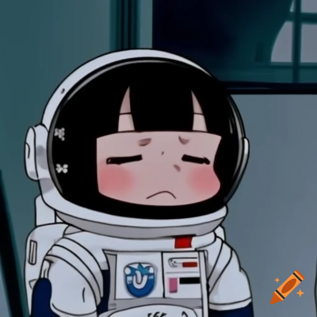 Close-up of sad anime chibi astronaut girl