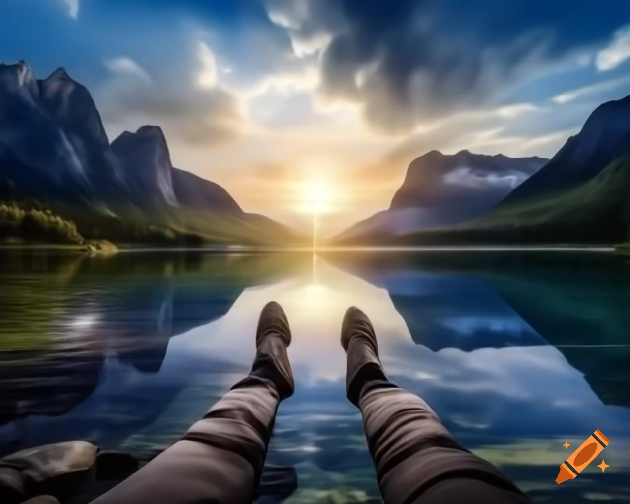 Majestic mountains with tranquil crystal-clear lake at their feet