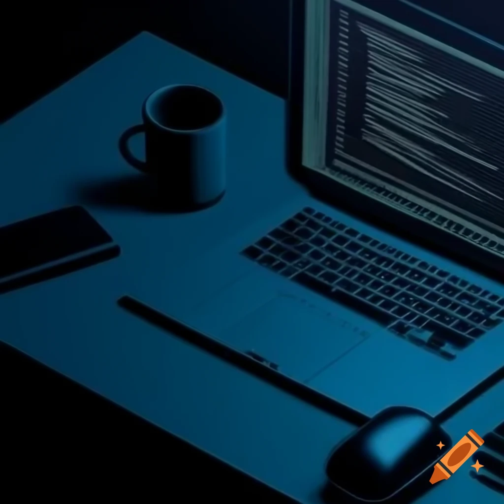 Minimalistic workstation with laptop, coffee cup, gadgets, and notebook