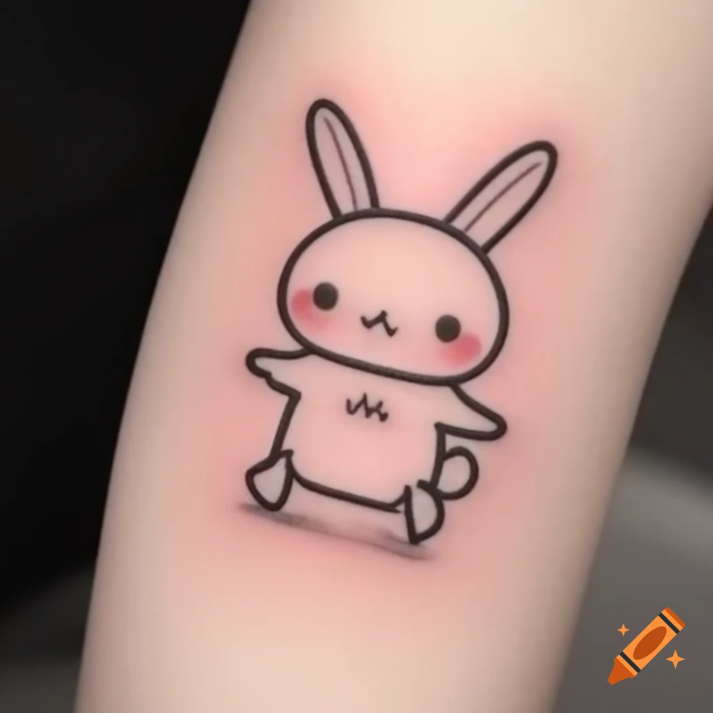 Kawaii bunny tattoo design featuring cute and colorful elements
