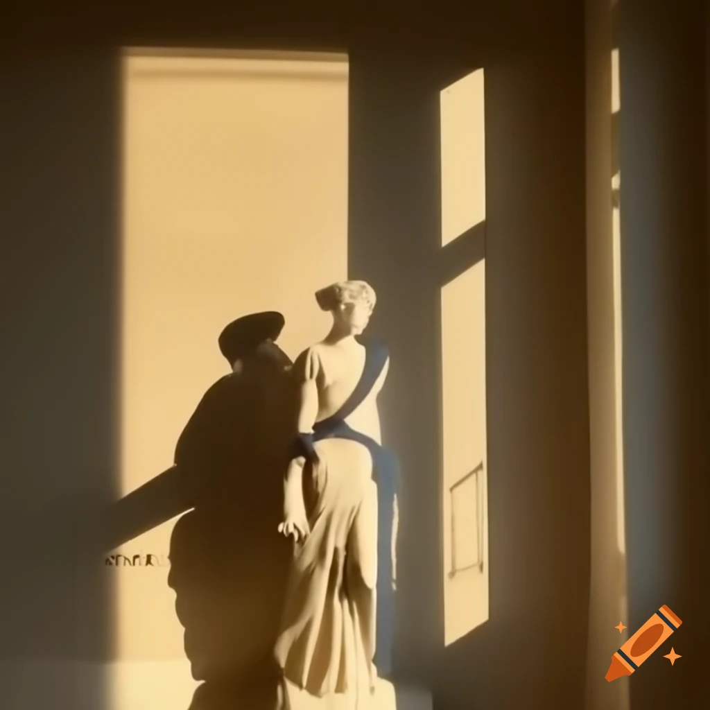 Marble statue of elegant woman illuminated by gentle sunlight indoors