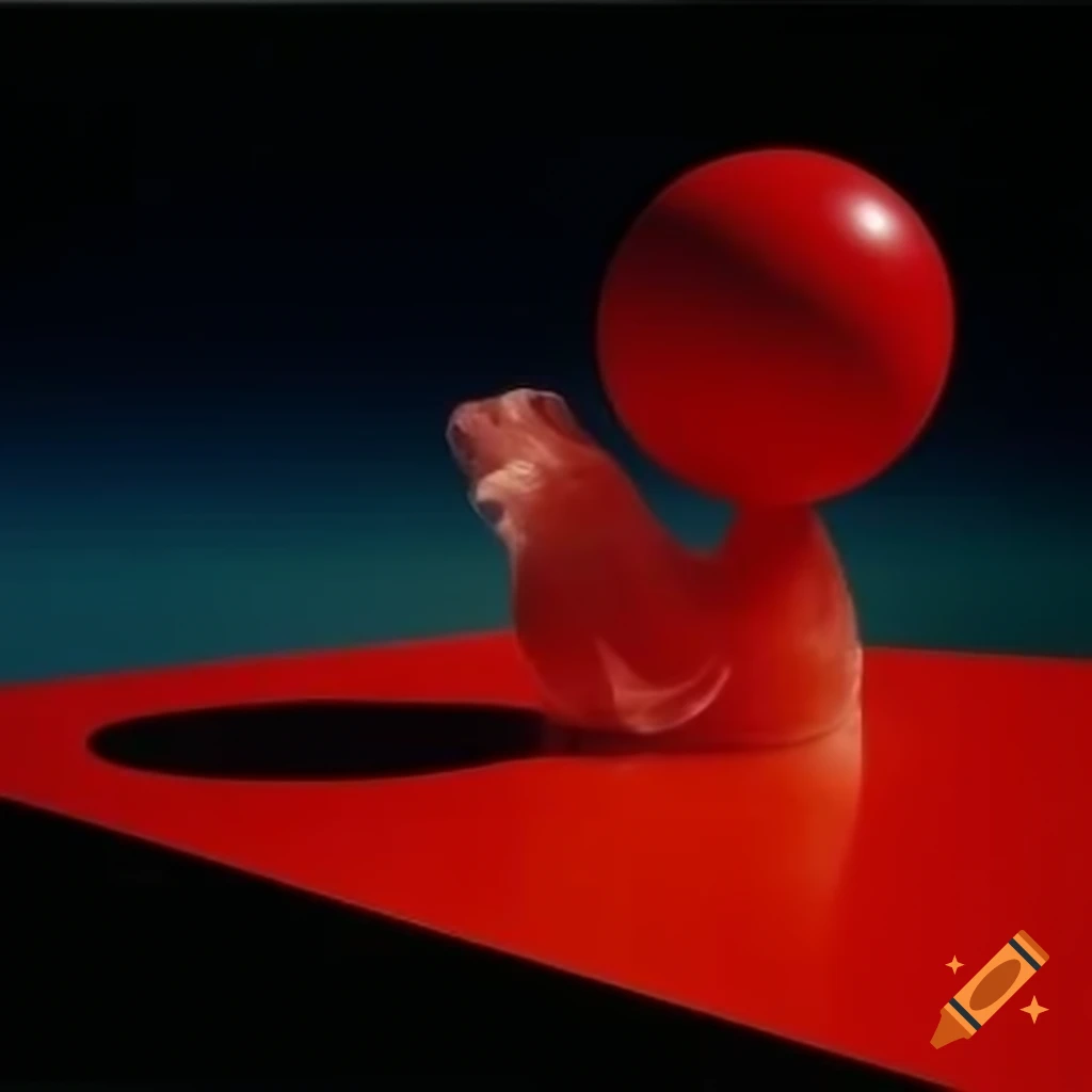 Pop surreal photography featuring red glass statue from the 2000s