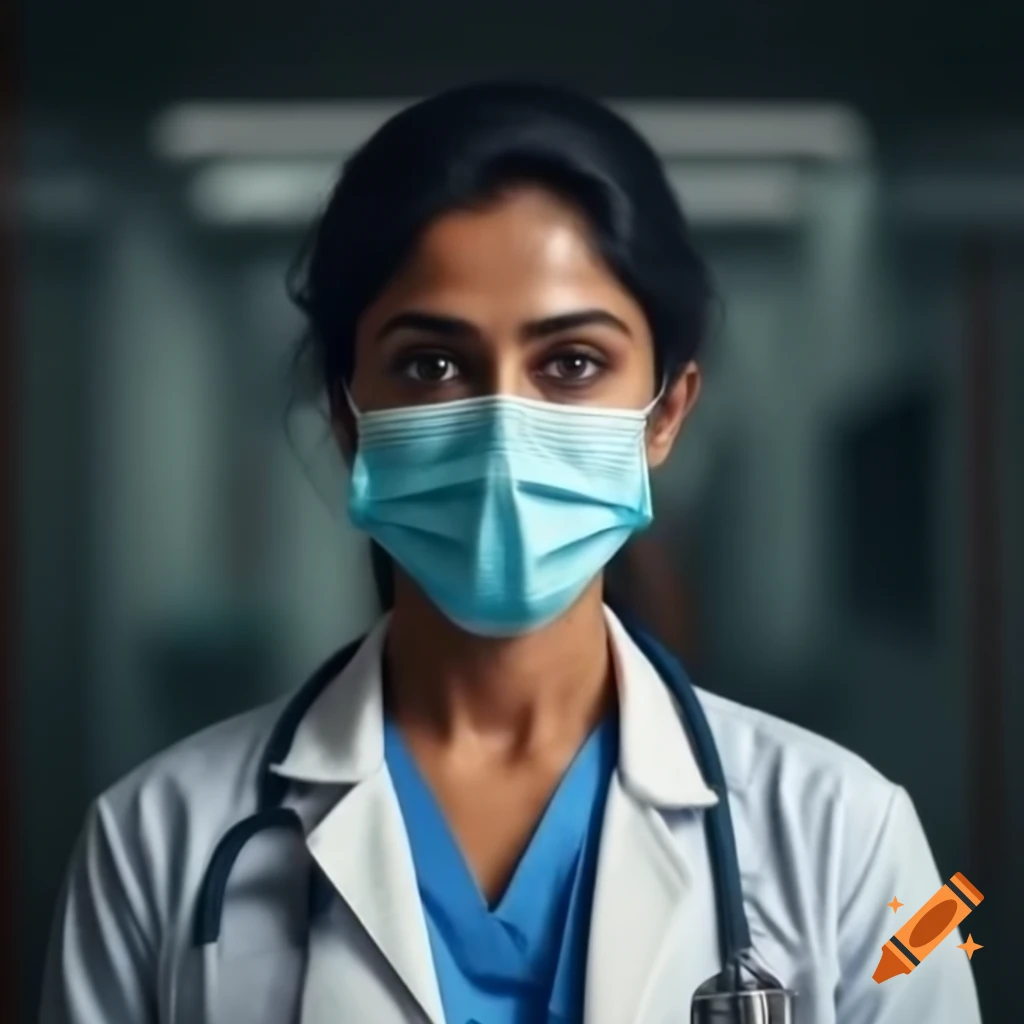 Female asian doctor studying with ipad and wearing a disposable mask on