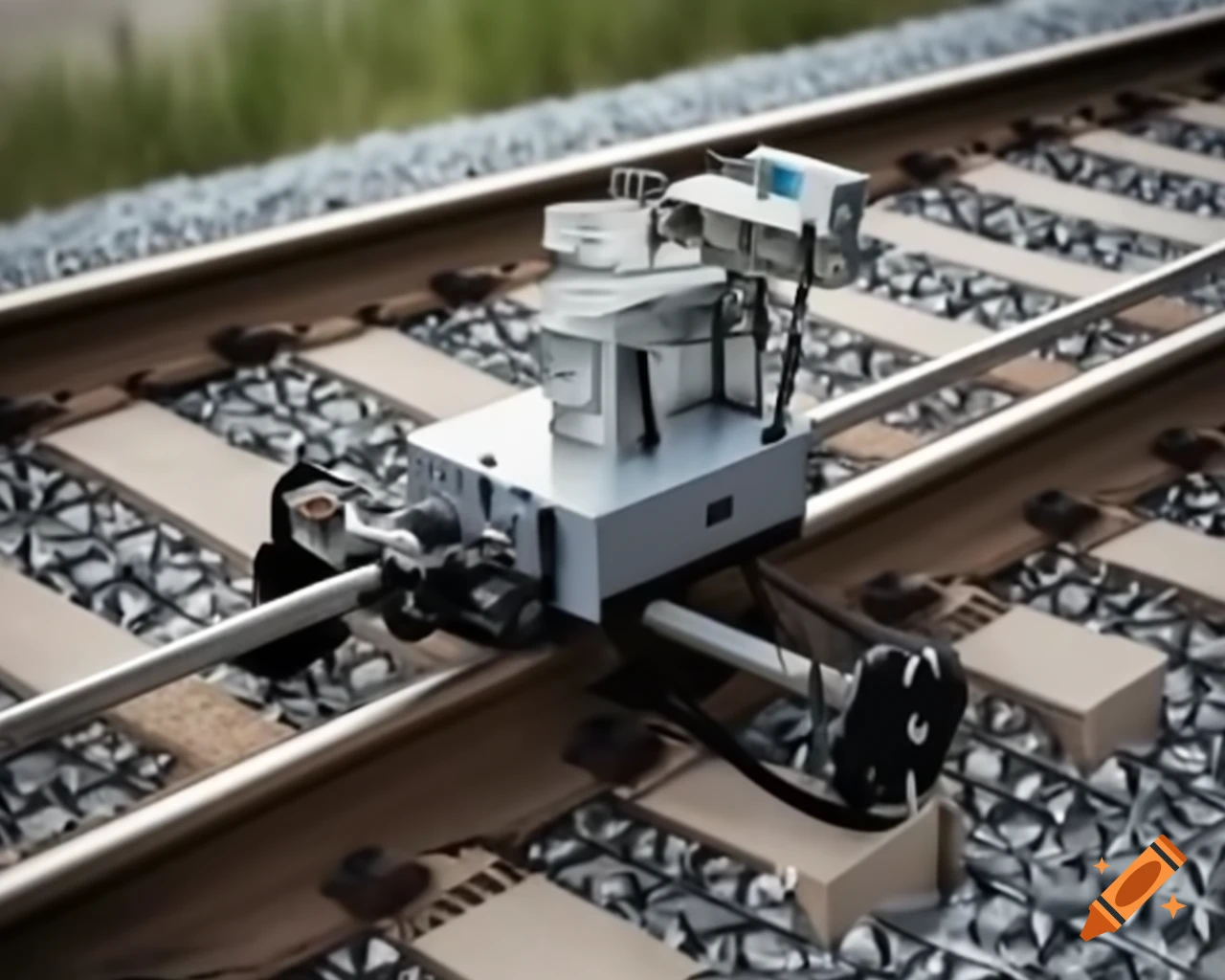 Compact robotic device for cleaning train tracks positioned on rails