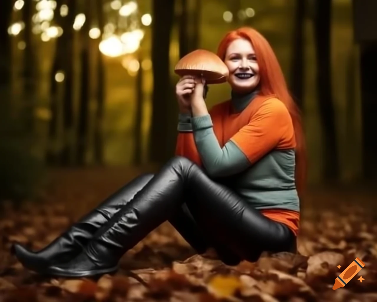 Attractive middle-aged white woman with ginger hair and dark green lipstick