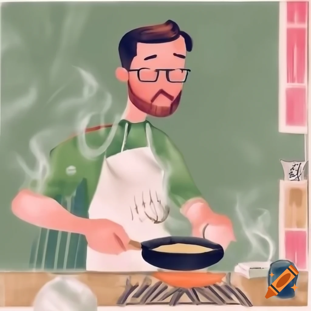 Man cooking in a drawing style