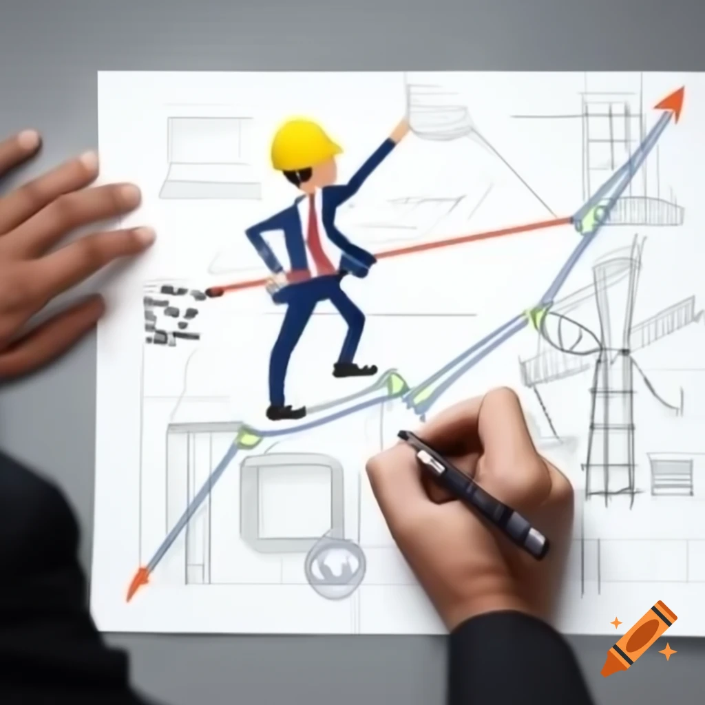 Stick man sketch of project manager leading team
