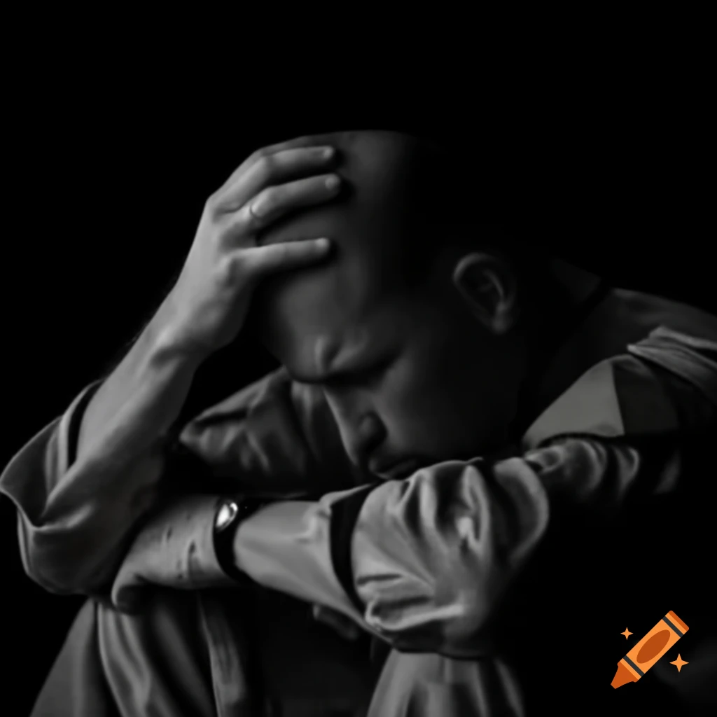 Depressed soldier holding his head