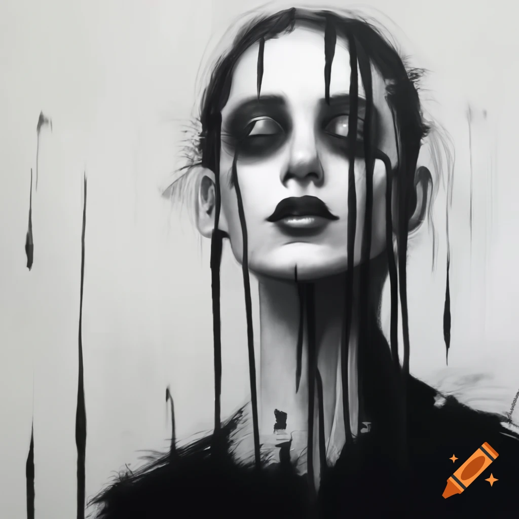 Depressive black and white artwork conveying loneliness and tears