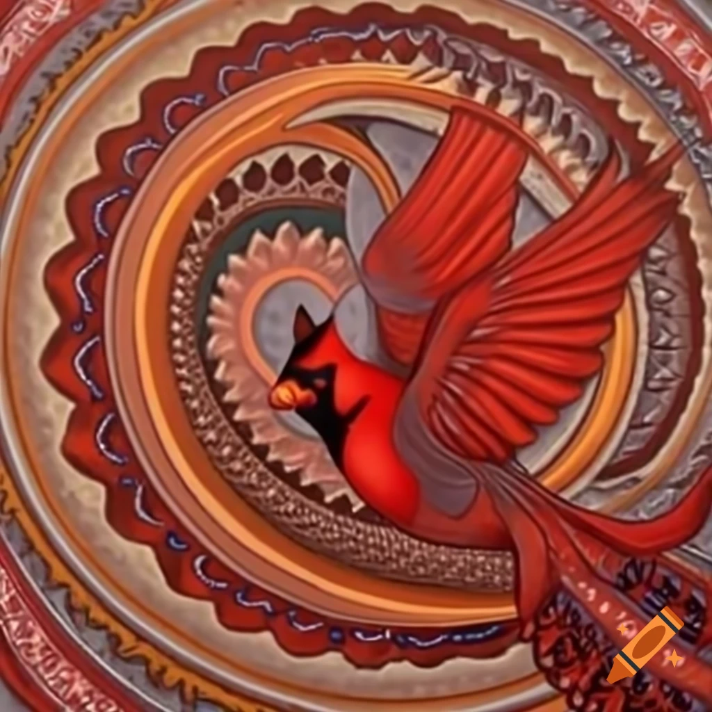 Cardinal with geometric patterns in vibrant zentangle art