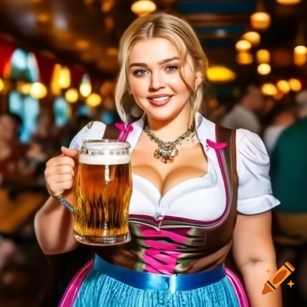 Plus Sized Woman In Traditional Oktoberfest Attire Holding Beer With plus-sized-woman-in-traditional-oktoberfest-attire-holding-beer-with