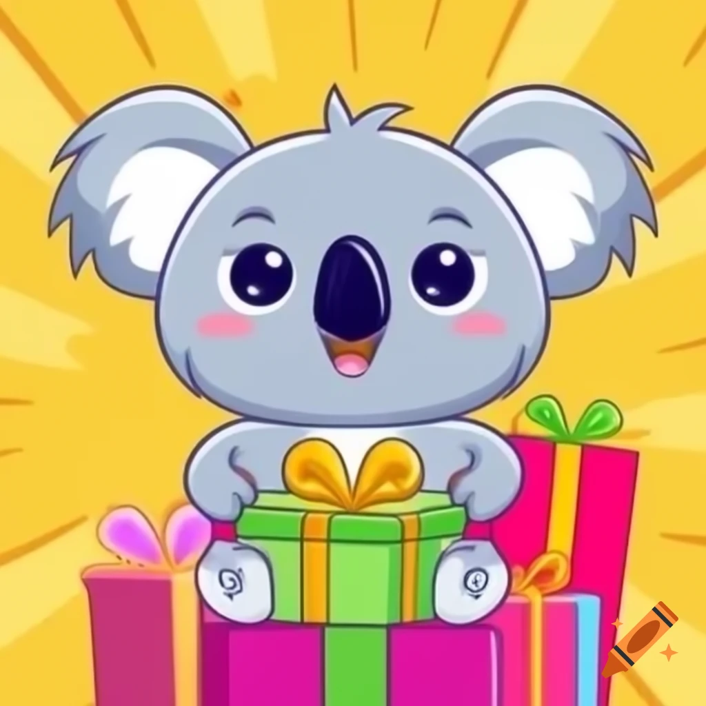 Cute cartoon koala with gifts