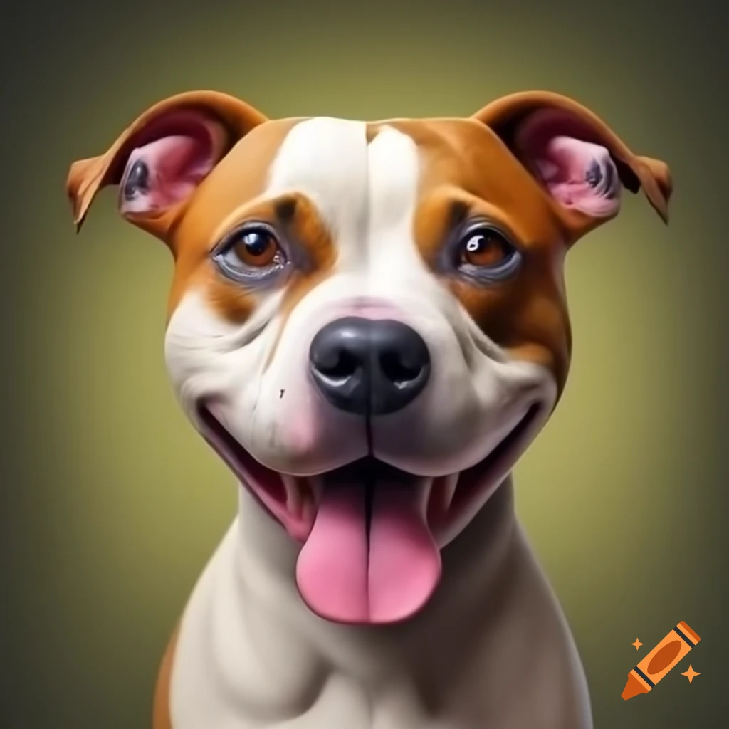 Cartoon American Staffordshire Terrier dog playfully licking face