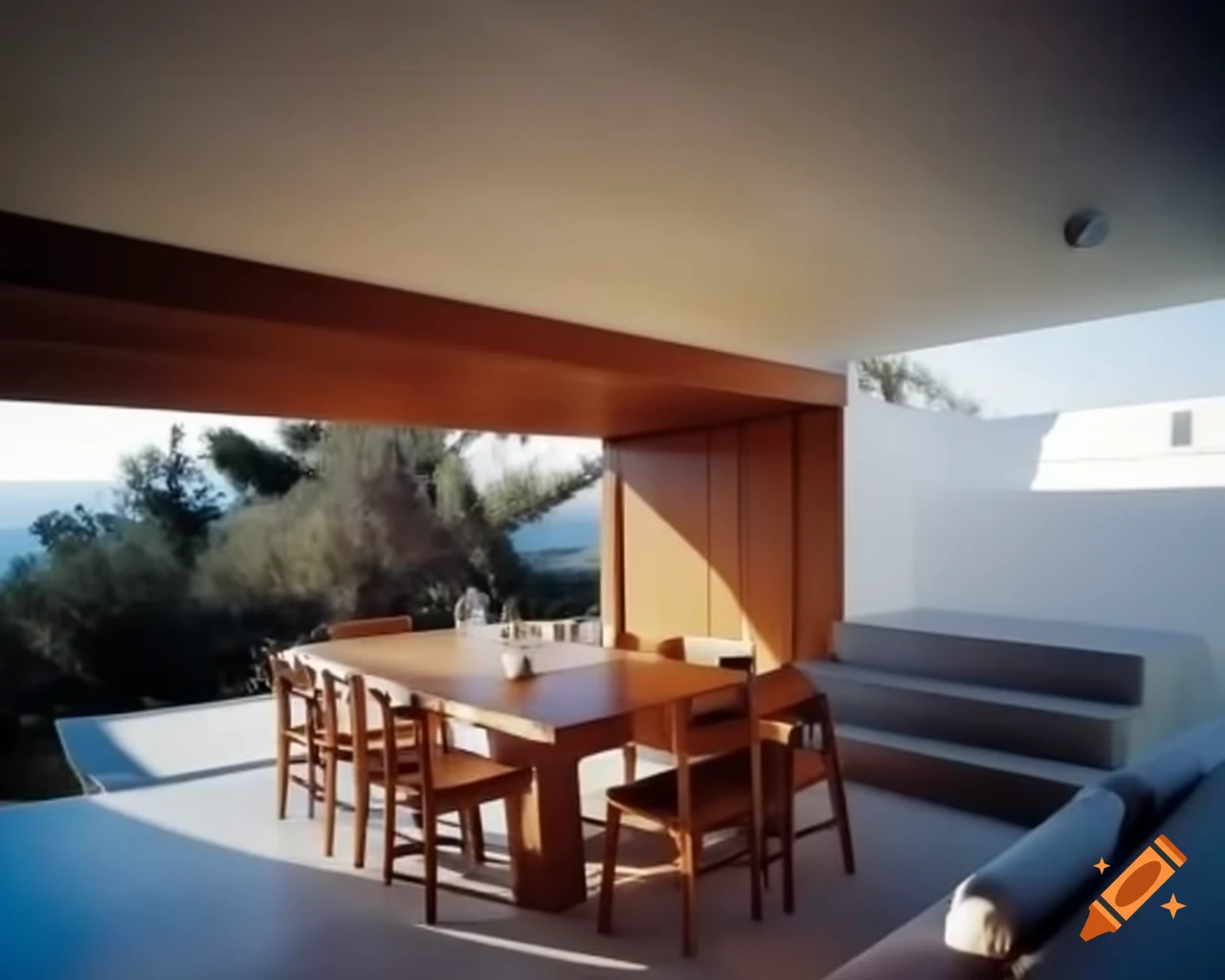 Modern greek house interior showcasing architectural design on Craiyon
