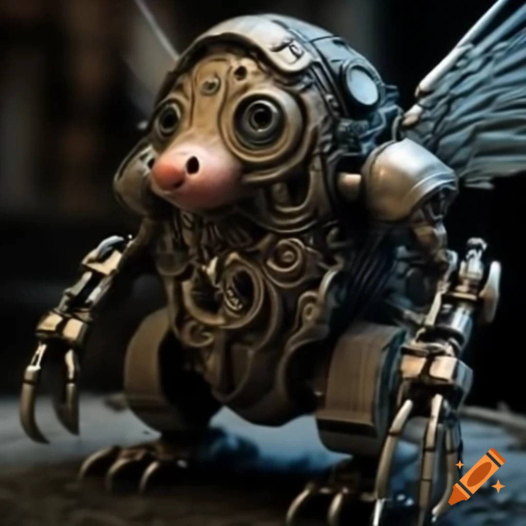 Steampunk metal hybrid robot mole with wings