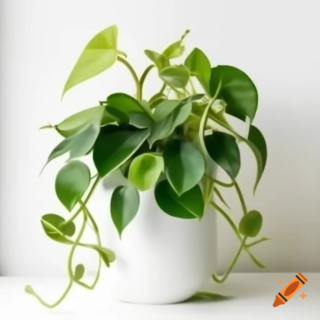 Realistic pothos plant in white flowerpot on clean white background
