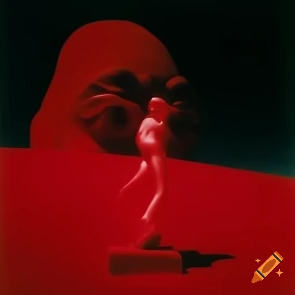 Pop surreal photography featuring red glass statue