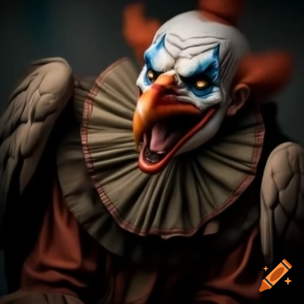 Scary clown transforming into a vulture