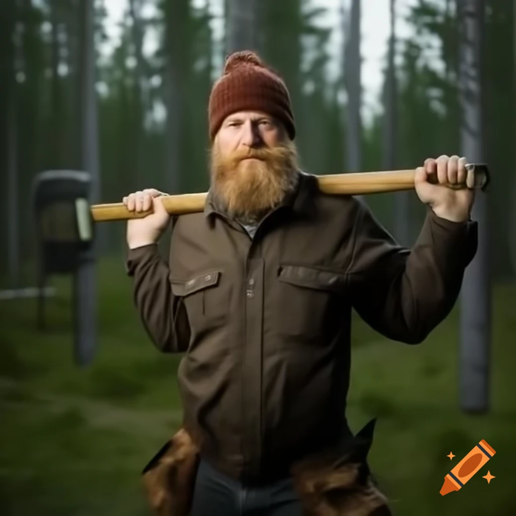 Finnish lumberjack working in a forest