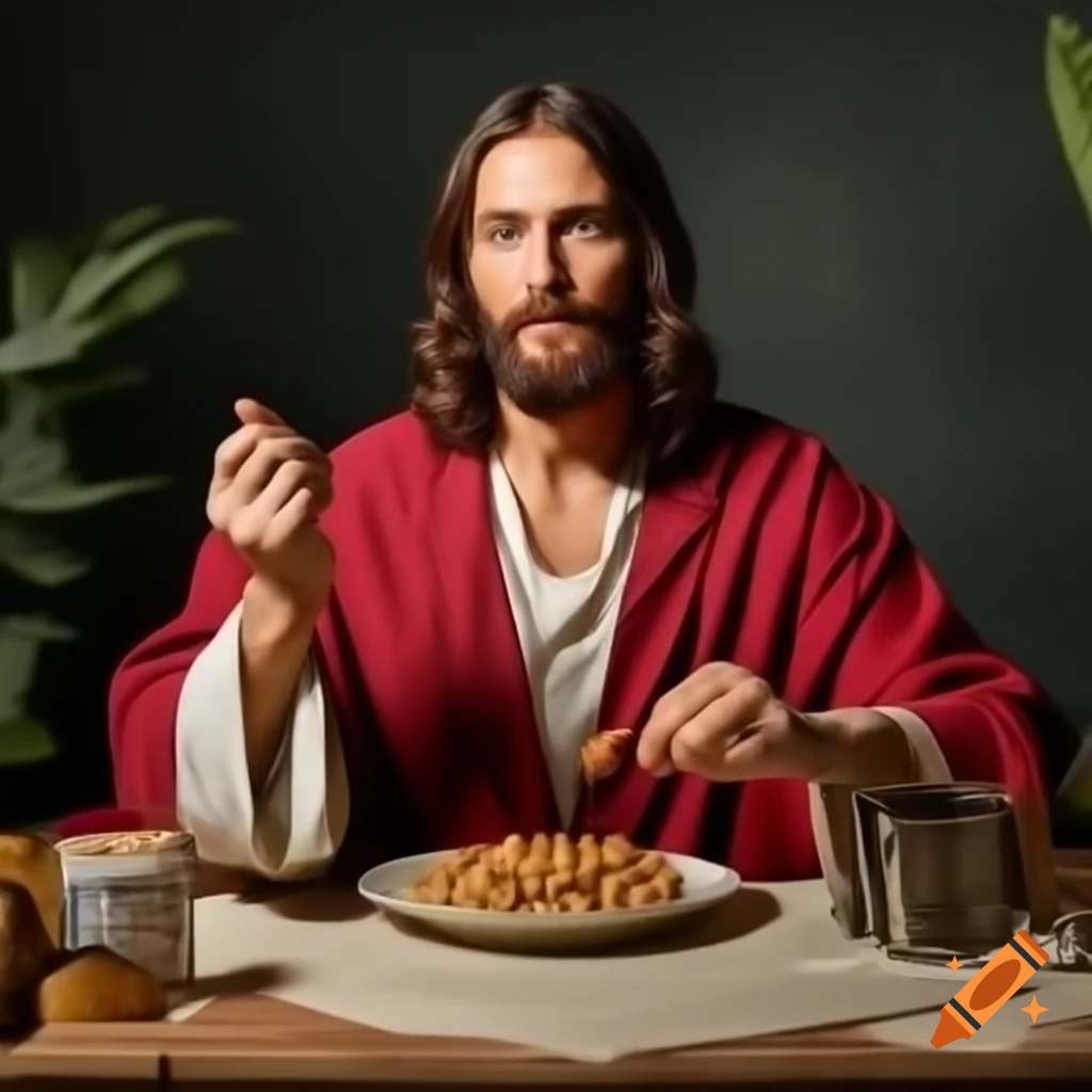 Jesus humorously eating Goya brand beans