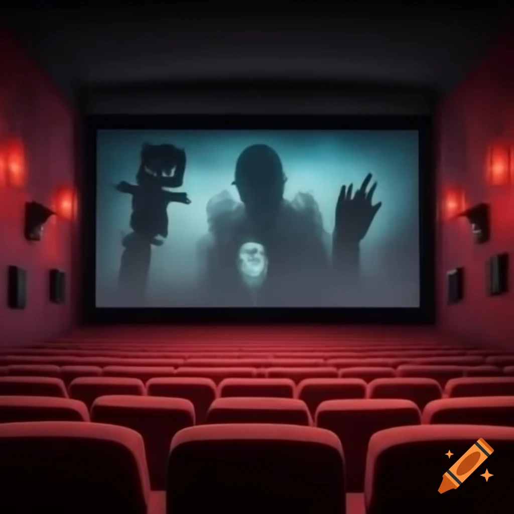 Haunted movie theater with eerie atmosphere