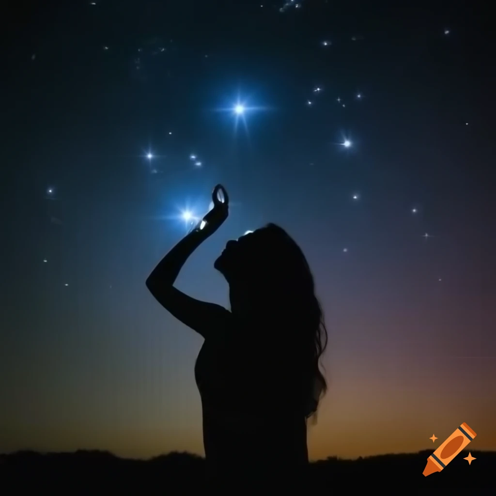 Silhouette of a woman reaching for stars