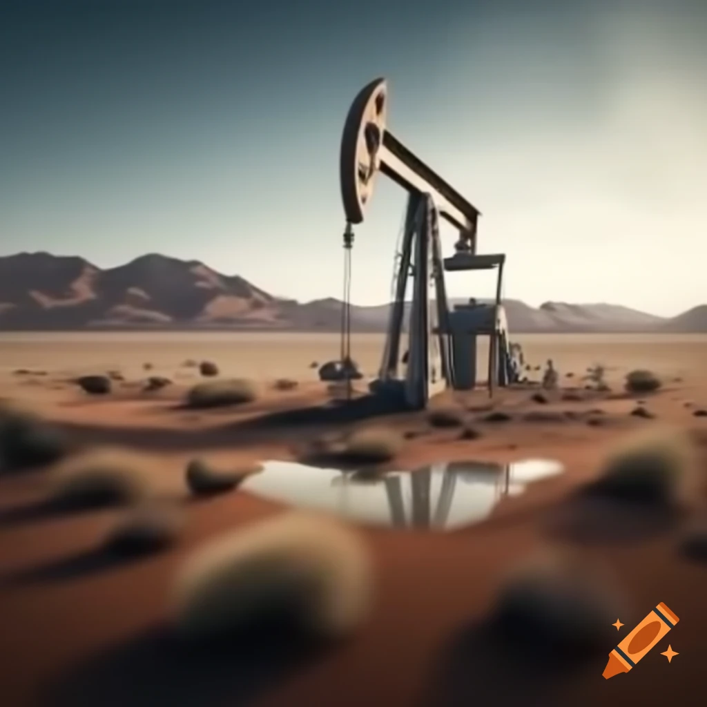 Desert landscape with oil pump depicting industry and solitude