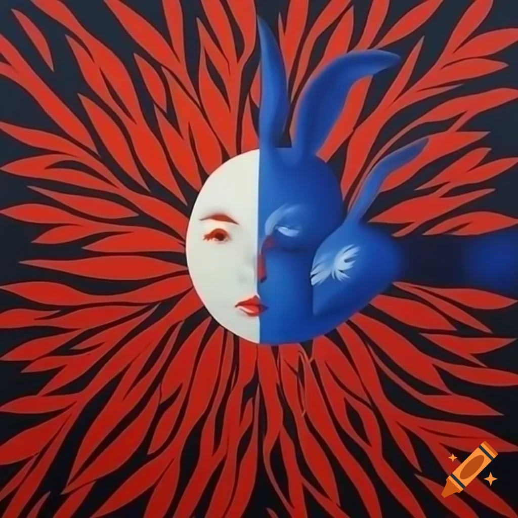 Mid-autumn festival graphic featuring moon and rabbit in surreal style