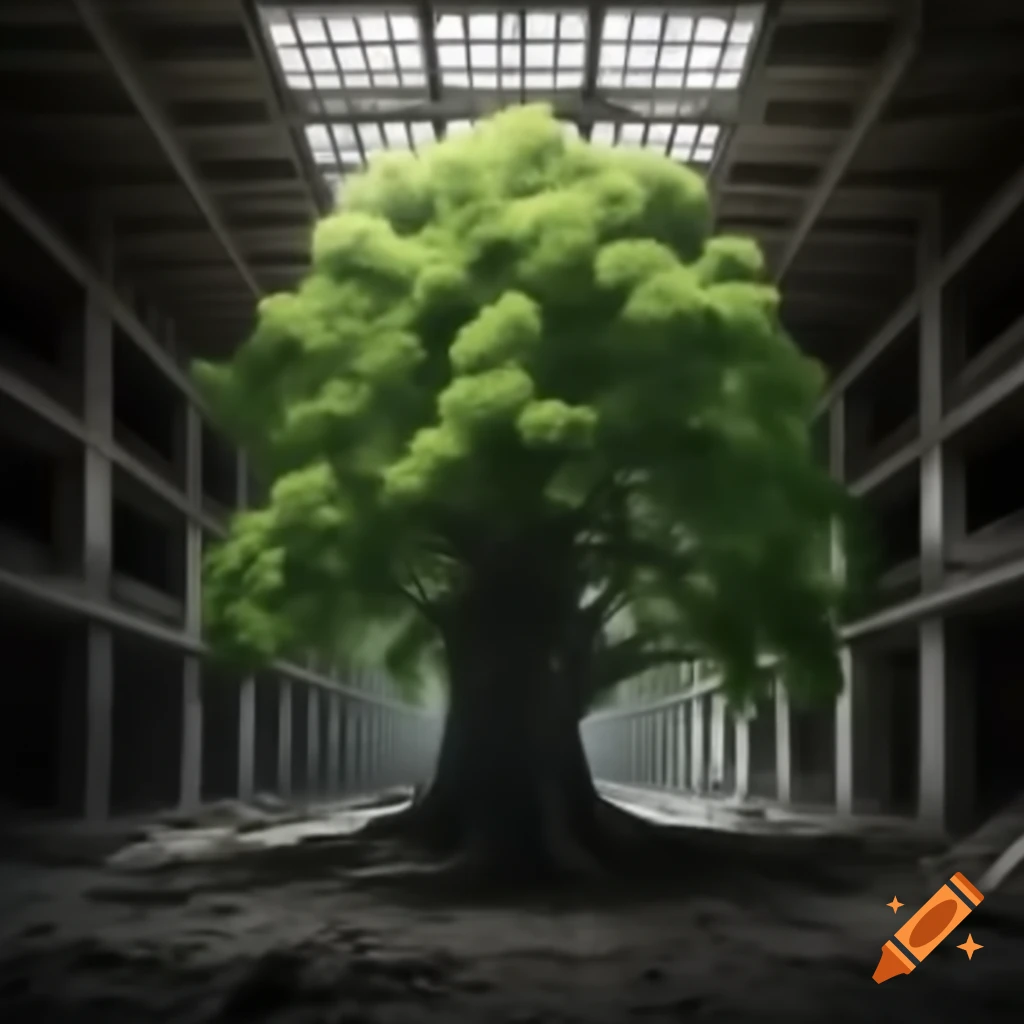 Last tree in isolated abandoned building