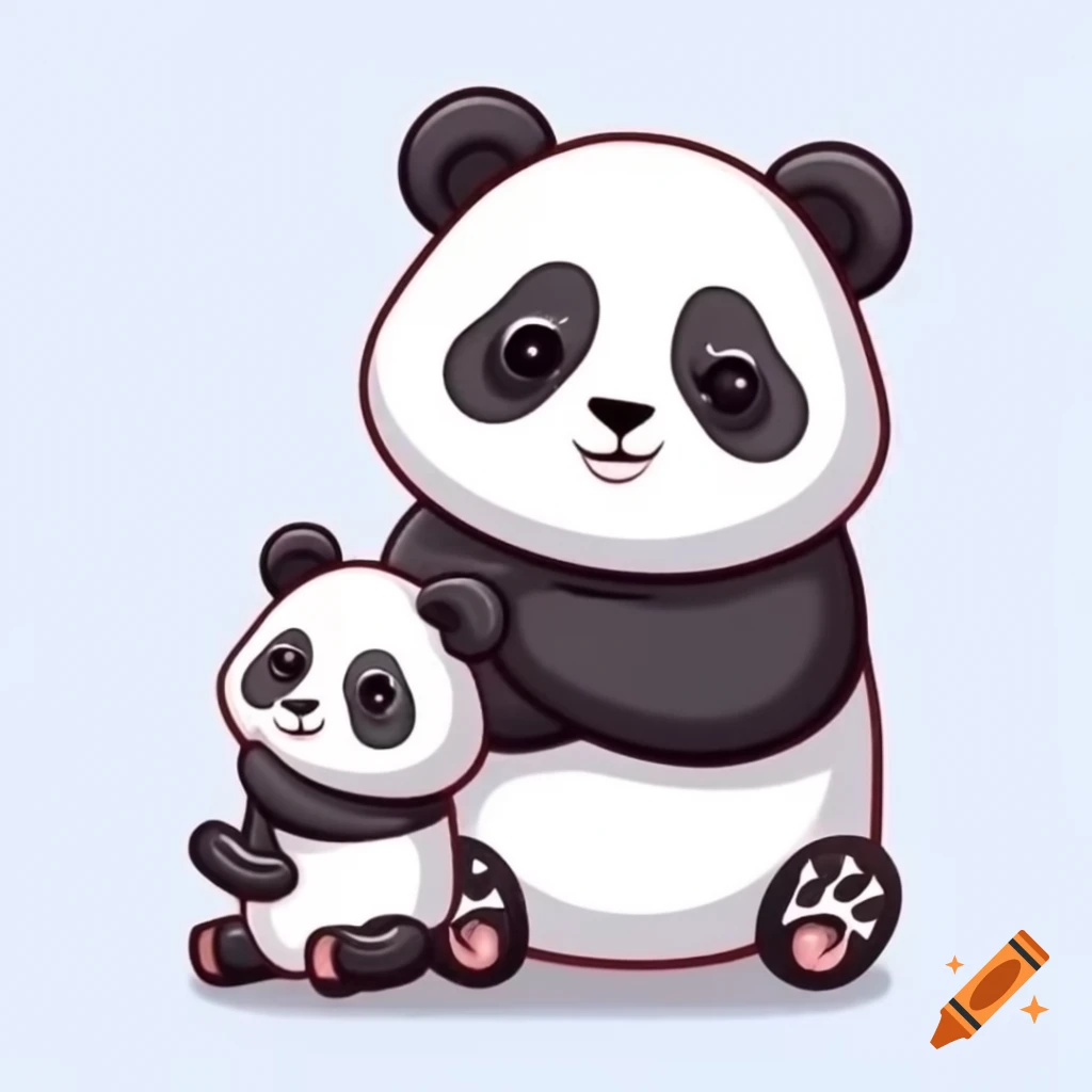 Cute panda family with small panda and happy parents