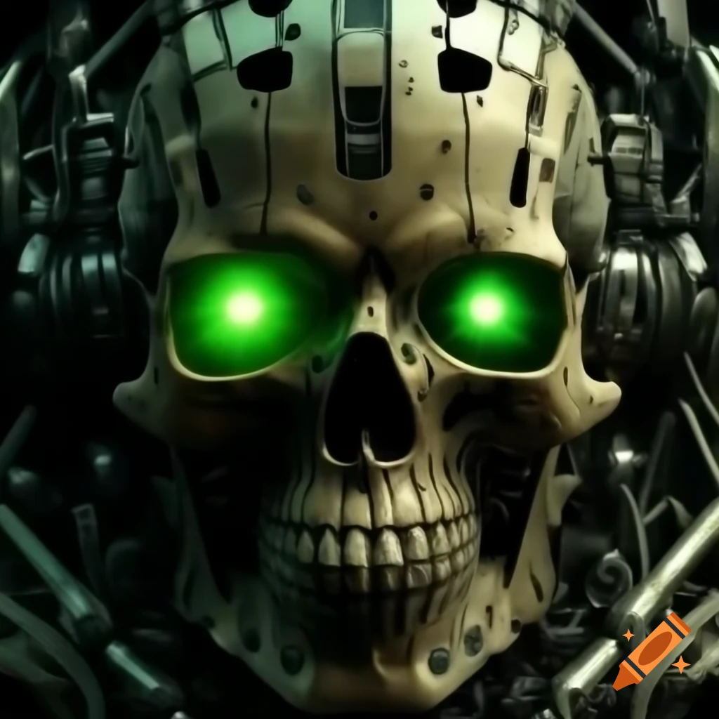 Robotic techno skull glowing green