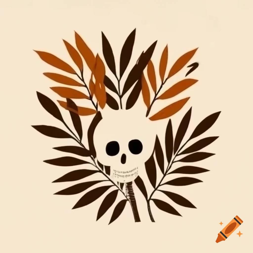 Minimalist fall art in linocut style featuring skull