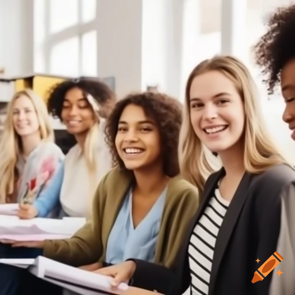 Happy students learning English in a European setting