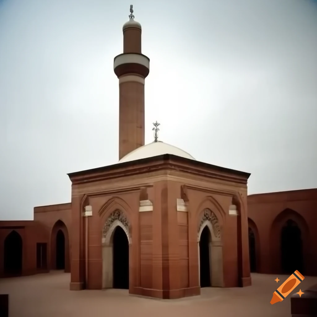 Small mosque with minaret designed in brick Gothic style