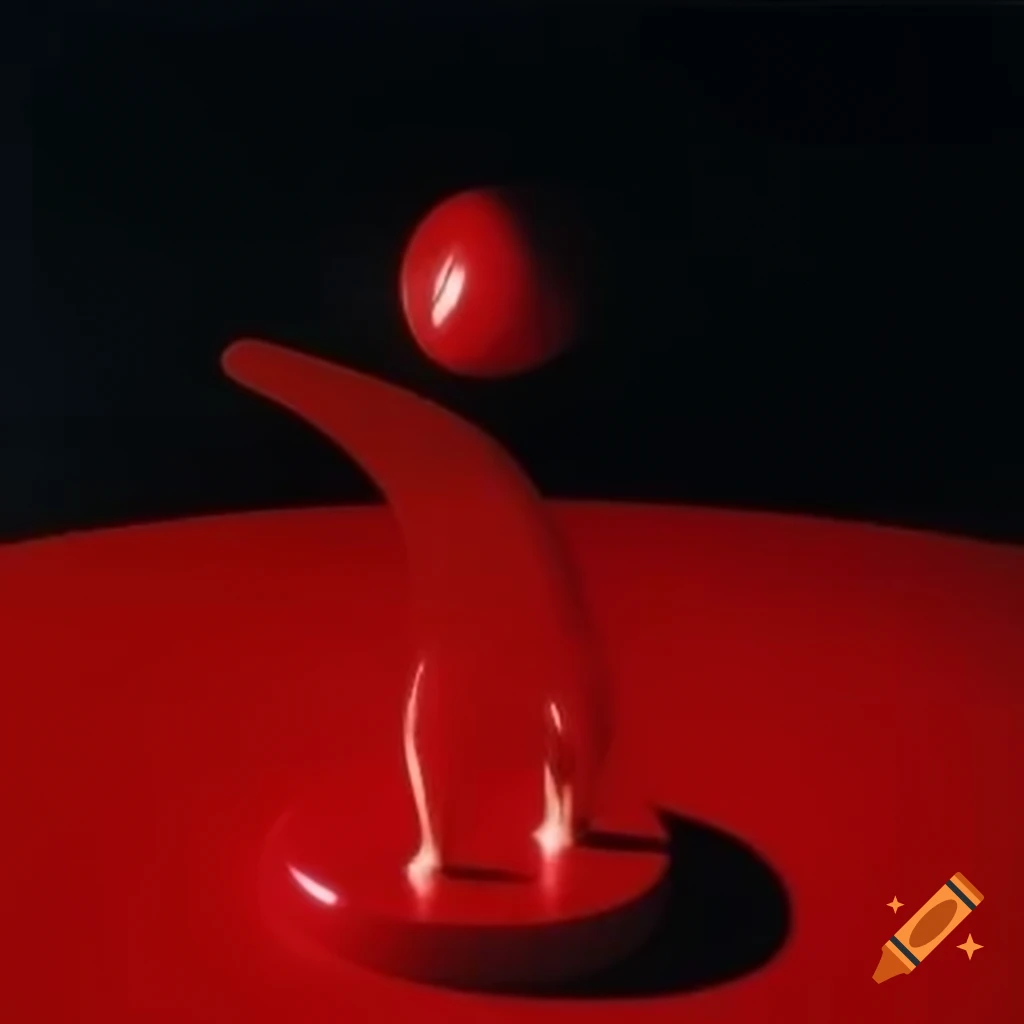 Pop surreal photography featuring red glass statue from the 2000s