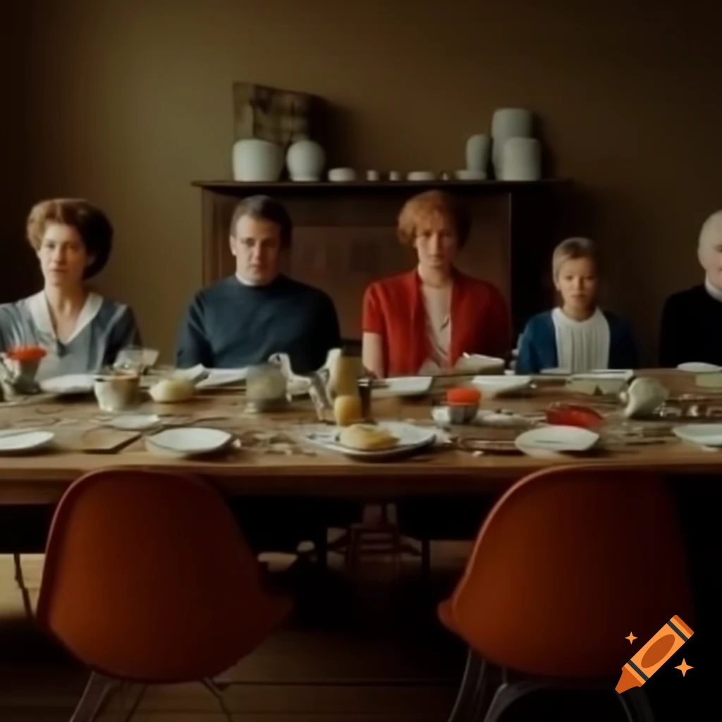 Dinner table with empty chairs and full plates, indicating absent family members