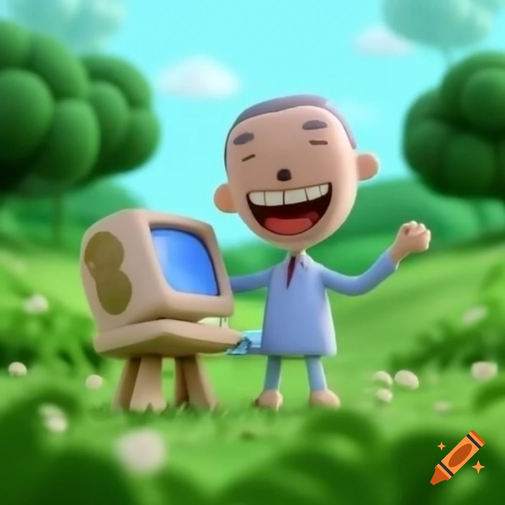Consultant relaxing with computer in lush green field