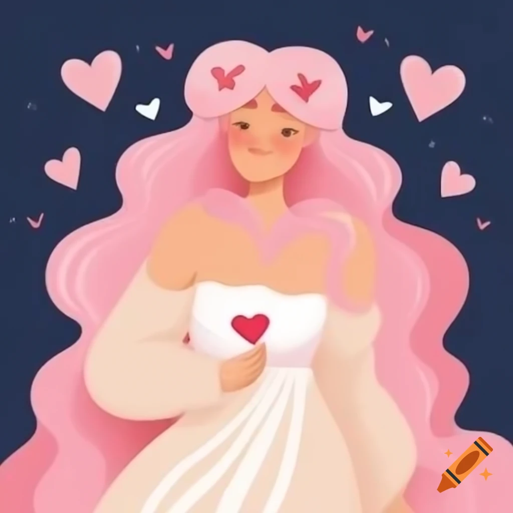 Aphrodite surrounded by hearts symbolizing love