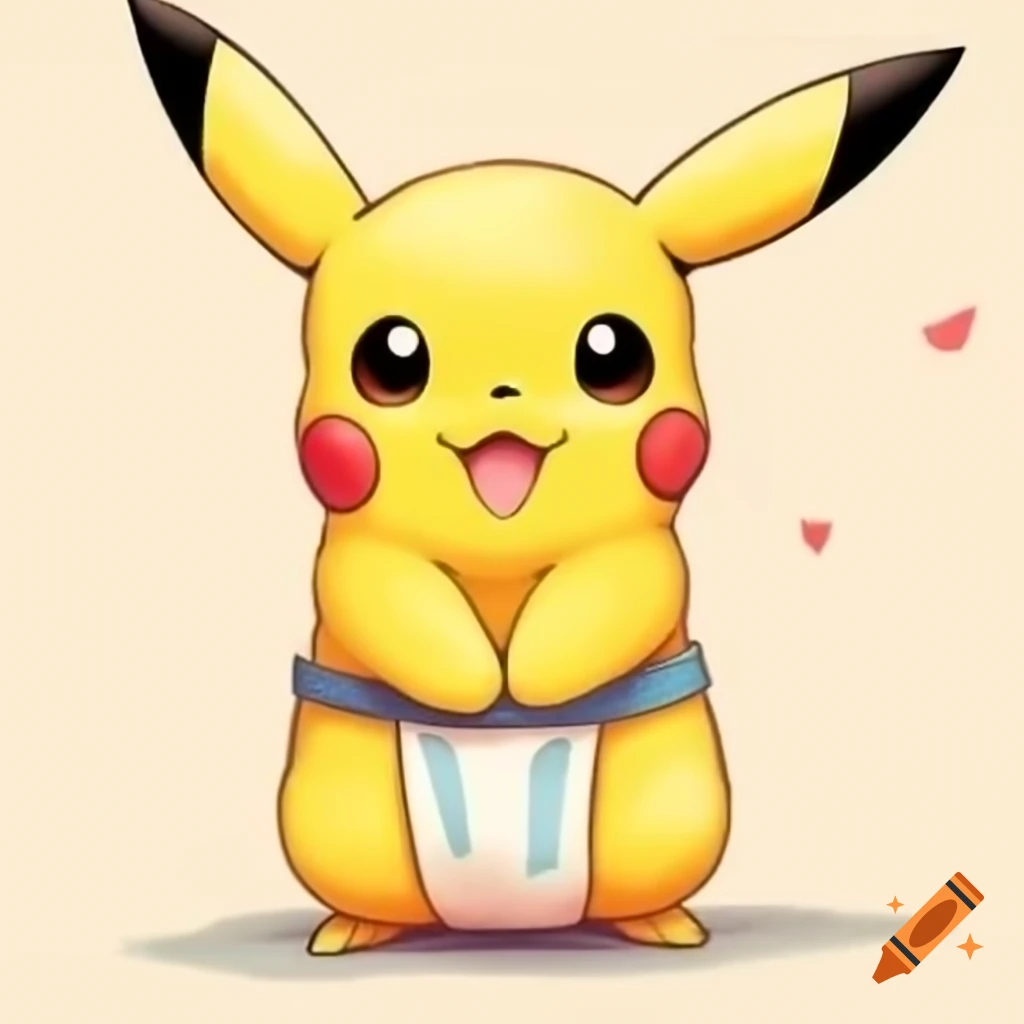 Baby Pikachu in diaper, cute character design