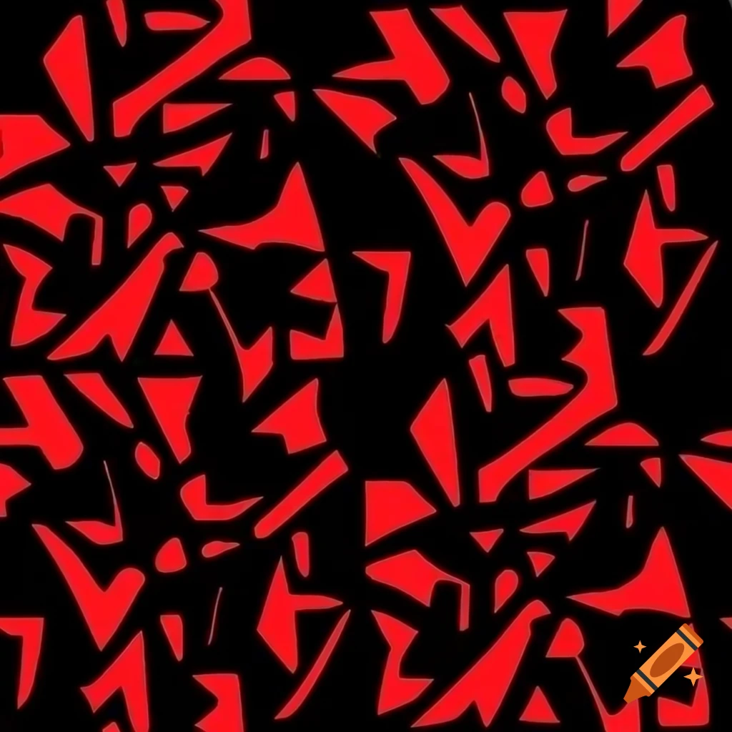 Bold black and red abstract pattern with strong lines and shapes