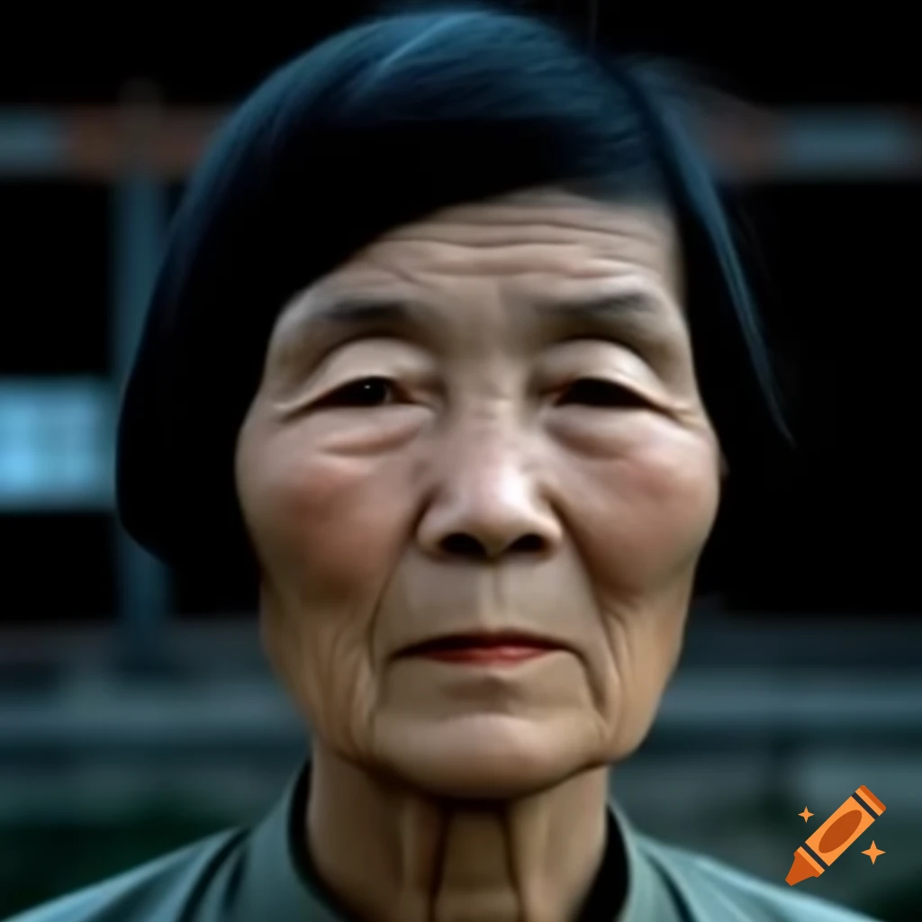 Stern expression of a short elderly Chinese woman, 70-80 years old