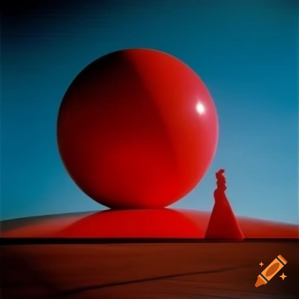 Pop surreal photography featuring red glass statue from 2000s