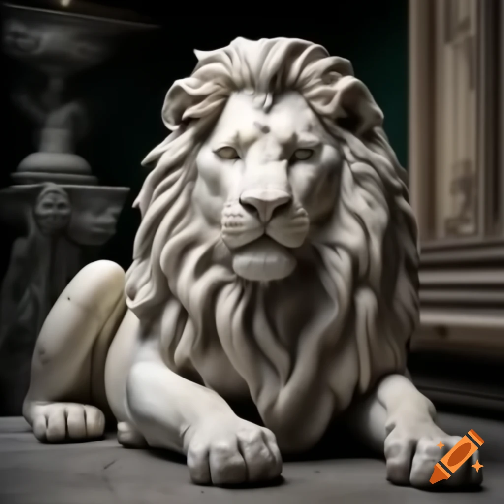 Realistic marble sculpture of a lion