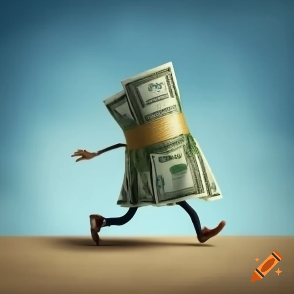 Concept of money on legs walking, representing economic movement