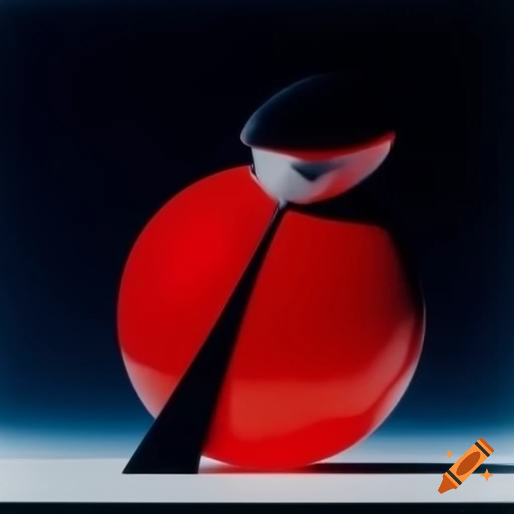 Pop surrealistic photography featuring red glass statue from 2000s
