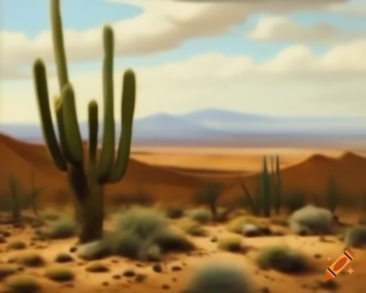 Scenic desert landscape from 1849 with realistic cactus background