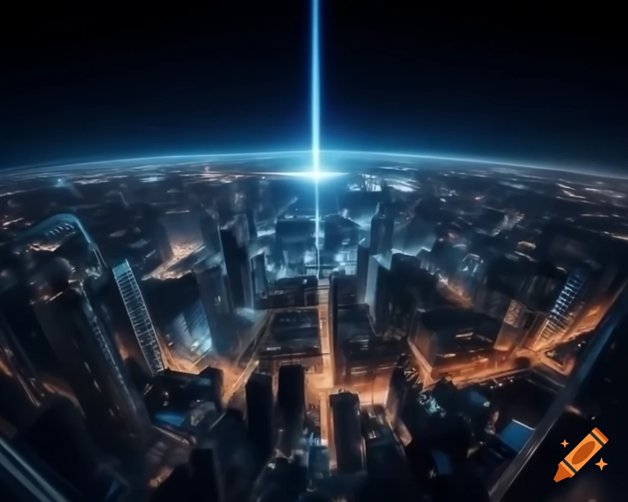 Futuristic city with high metal buildings and advanced architecture